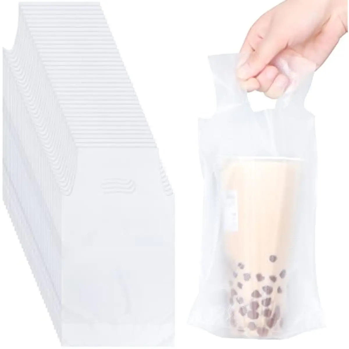 1000 PCS Drink Carrier for Delivery, Plastic Bag with Handle Single Cup Bag Holder Carrier Portable Coffee Container for Coffee