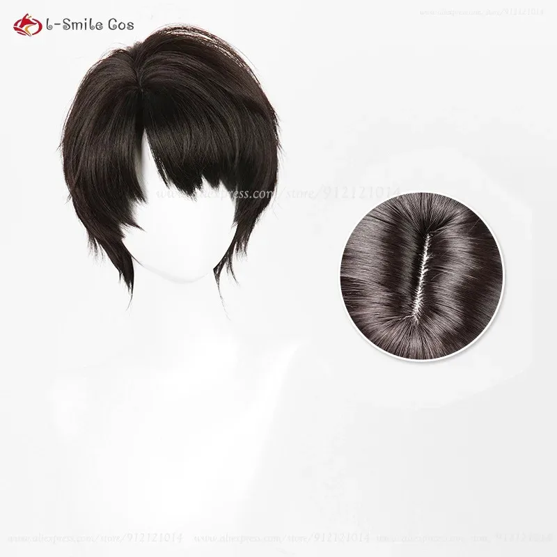 111 www 2 أنماط 30 سنتيمتر قصيرة أسود براون شعر مستعار الأخ Caleb أنيمي تأثيري الباروكات مقاومة للحرارة الشعر الاصطناعية + ث