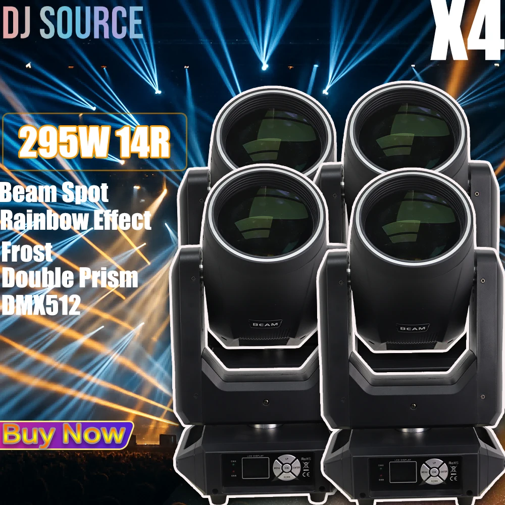 

4Pcs/Lot 14R 295W Moving Head Light With Ring Beam Spot Focus Stage Light Frost Rainbow Effect DMX512 For DJ Party Club Show