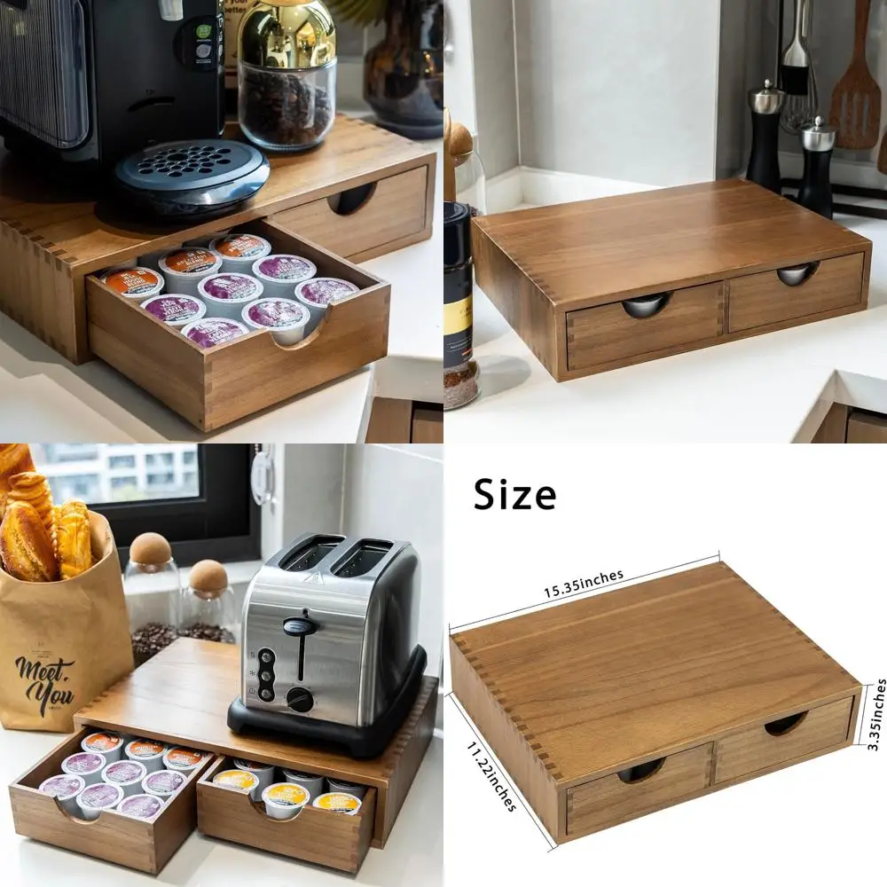 

Экологичный деревянный органайзер для хранения капсул для кофе, держатель для чайных капсул и подставка для кофеварки с выдвижным ящиком большой емкости