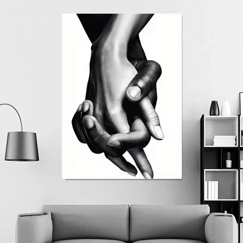 Multiple sizes 1pc frameless Canvas Painting,Black and White Couple Hand in Hand Poster and Prints Canvas Painting Wall Art Pict