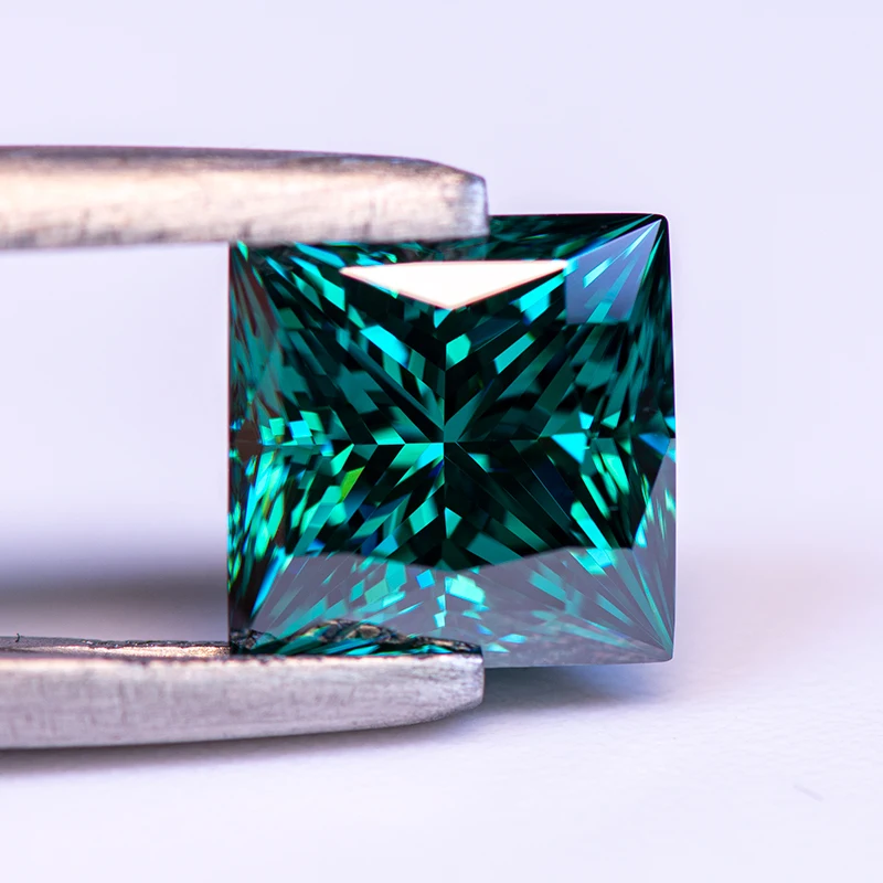 Moissanite Stone Princess Cut Primary Color Emerald Green Lab Created Diamond Gemstone Pass Diamond Tester with GRA Certificate