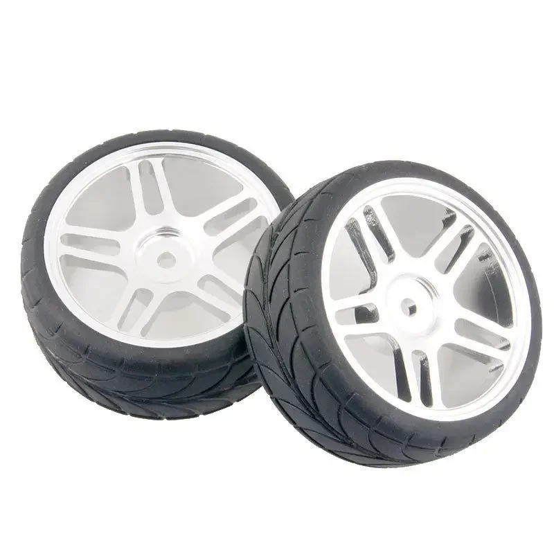 RC 122 Silver Aluminum Wheel Rubber Tires Fit for HSP HPI 1:10 On-Road Car