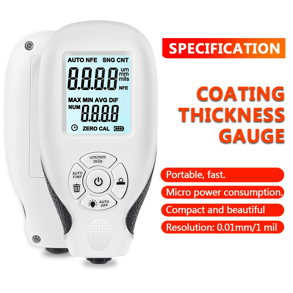 

Calibration Function Thickness Meter For Car Automotive Digital Coating Thickness Gauge With Backlight LCD Display 0.01mm 1mil