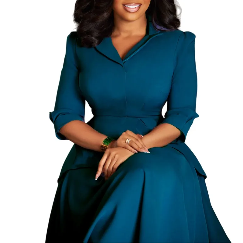 

Dashiki African Dresses for Women Elegant African 3/4 Sleeve Polyester V-neck Solid Color Midi Ankara Dress Africa Clothing 2026