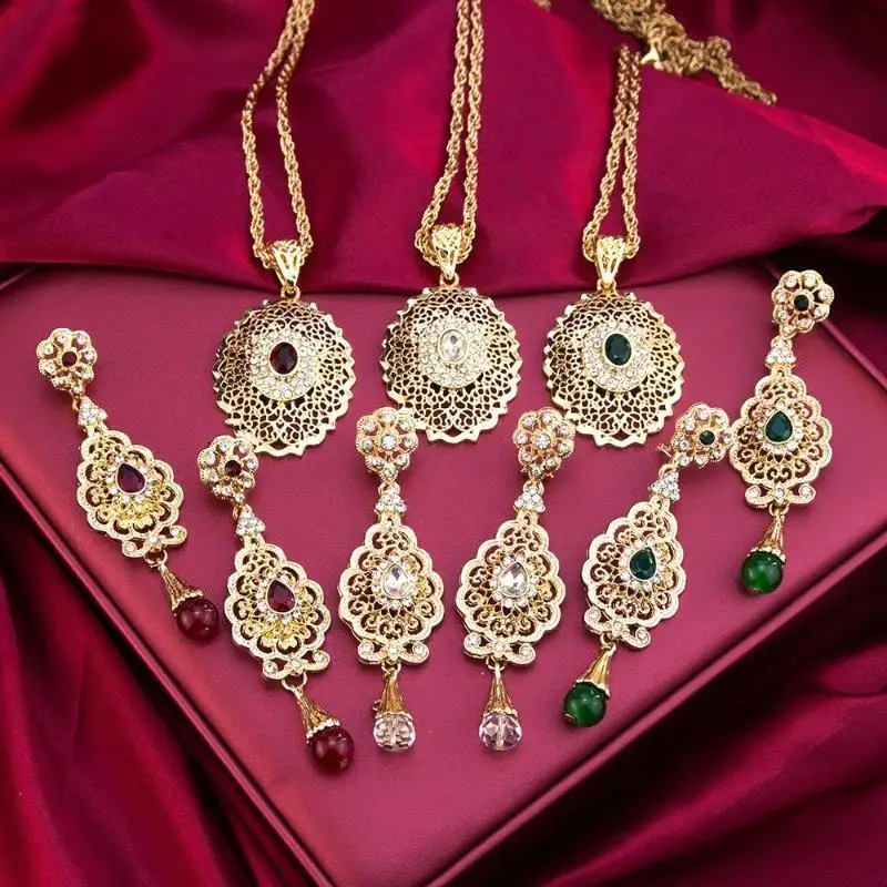 Moroccan Women's Fashion Jewelry Set Necklace, Earrings Luxurious Vintage Style Bridal Wedding Accessories Gift