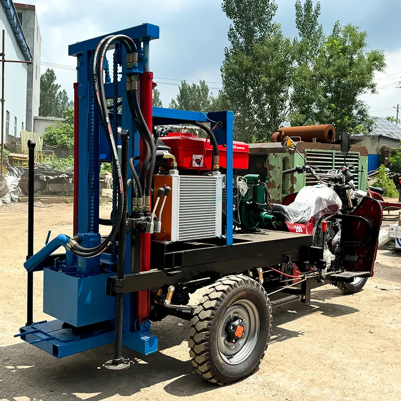 Customized motorcycle mounted drilling rig diesel powered water well pneumatic drilling rig