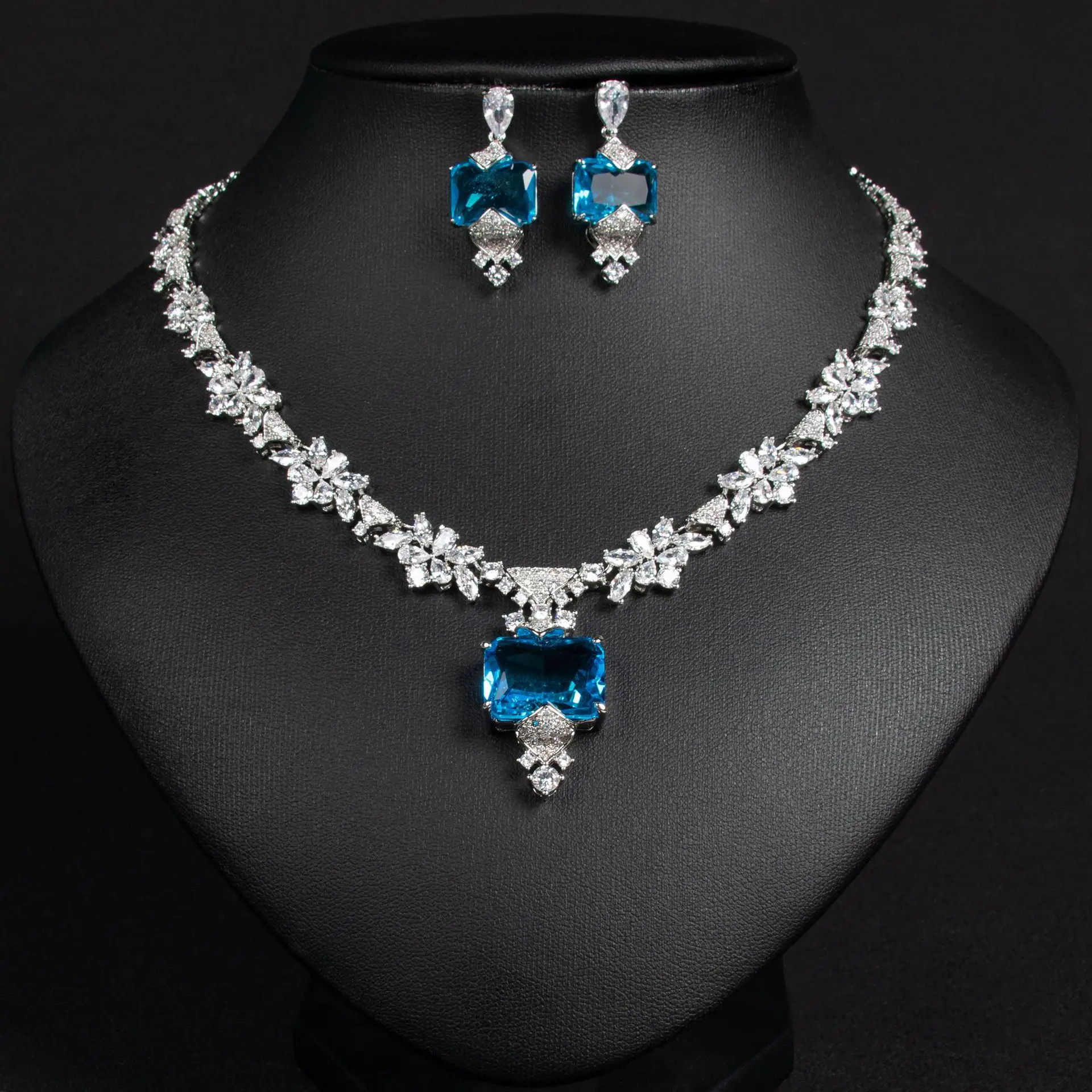 

3Pcs Necklace And Earring Set For Wedding Cubic Zirconia CZ Bridal Jewelry Set For Women Necklace Set For Evening Dress Jewelry