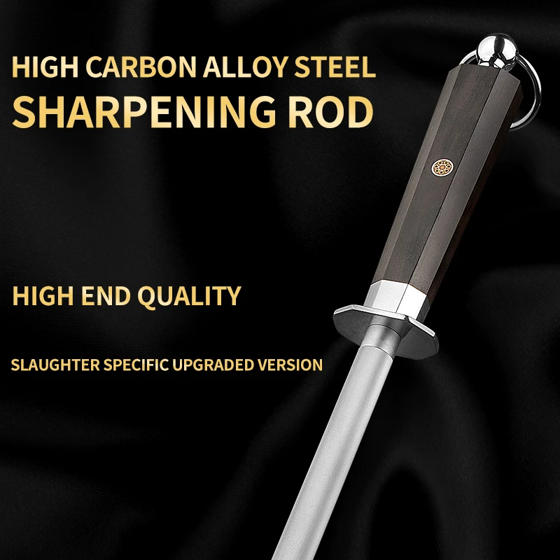

Heavy-Duty Sharpening Rod | Titanium coated tungsten steel & Ebony Wood Handle, Professional Anti-Slip Honing Tool