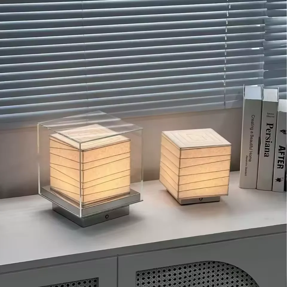 Lumo Cube Table Lamp Wabi Sabi Rice Paper Lamp Japanese LED Square Glass Table Light Living Room Bedroom Bedside Reading Light