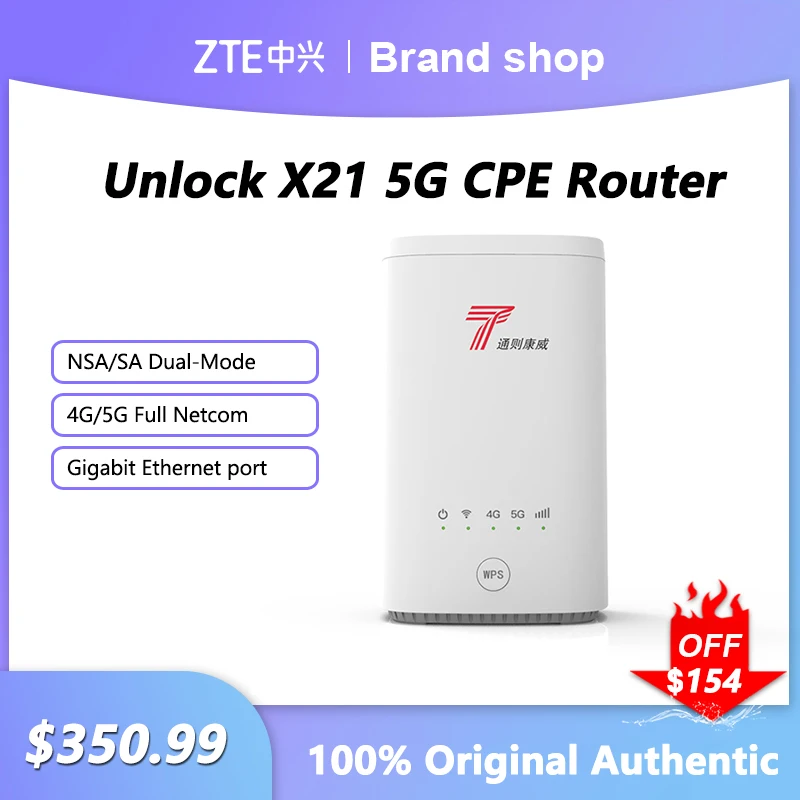 

NEW Original Unlock ZLT X21 5G CPE Indoor router Sub 6GHz NSA+SA mesh wifi wireless modem 5g router with sim card Gigabit router