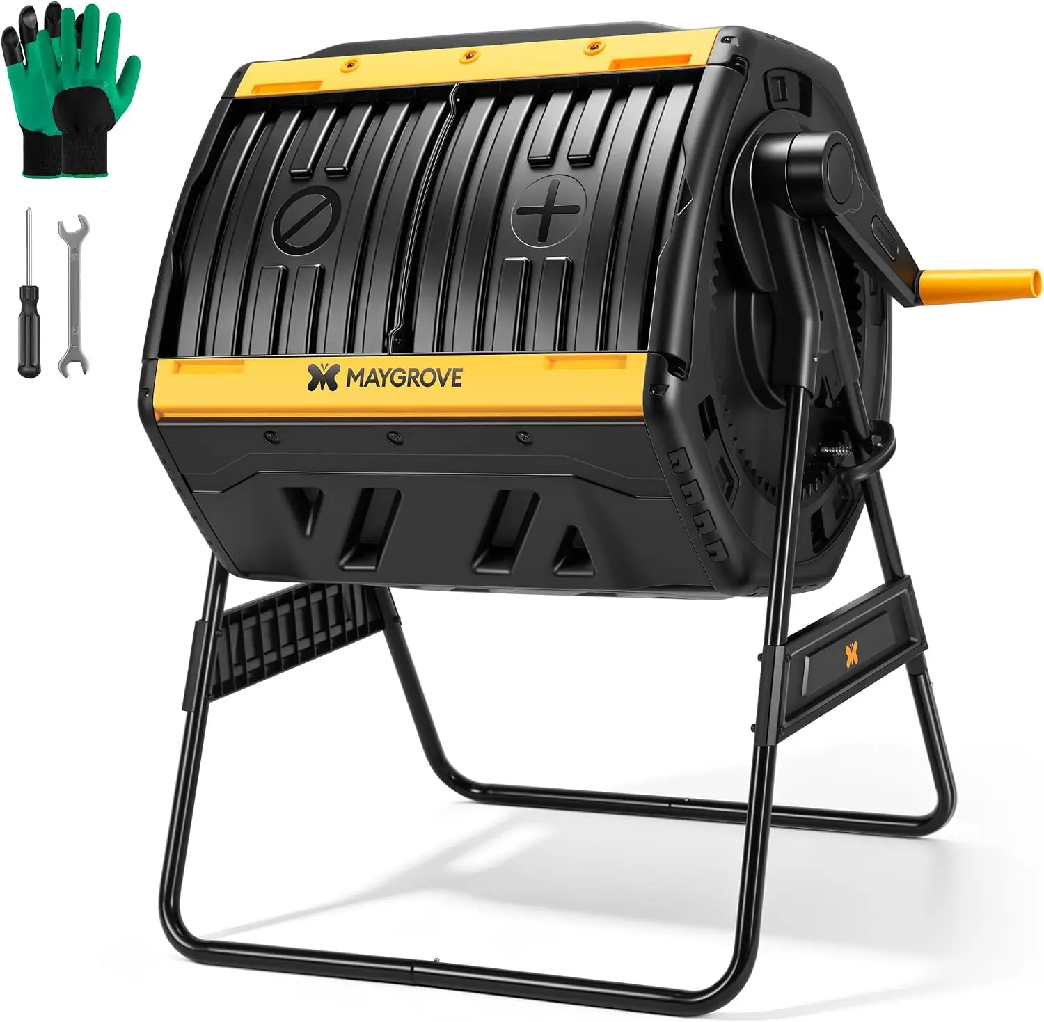 Outdoor Compost Bin 53 Gallon, Dual Chamber Large Compost Tumbler for Garden Backyard, with 360° Rotating, Sliding Doors & Solid