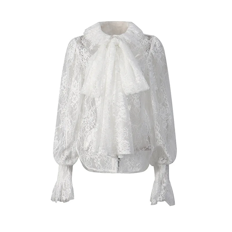

Elegant Embroidered Lace Top 2026 Trendy Victorian Style Lantern Sleeve Blouse Floral Lace Shirt for Women