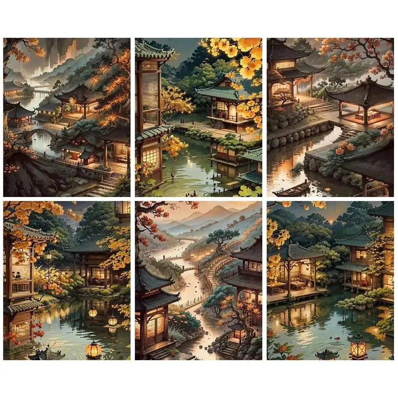 

GATYZTORY Oil Painting Diy Painting By Numbers Kit Courtyard Acrylic Paint Handpainted Wall Art For Home Decors 40x50cm Landscap