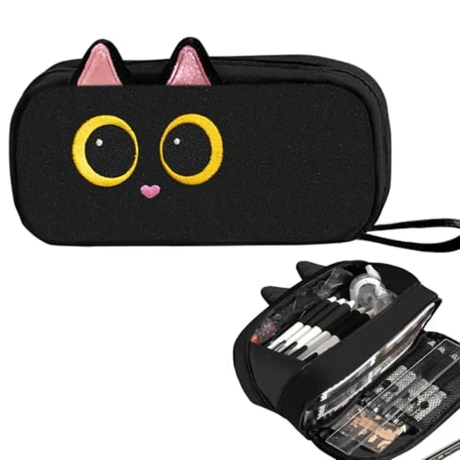 

Pencil Case Pouch Large Capacity Pen Pouch with Embroidered Animal Design Portable Pencil Bag Simple Stationery School Supplies