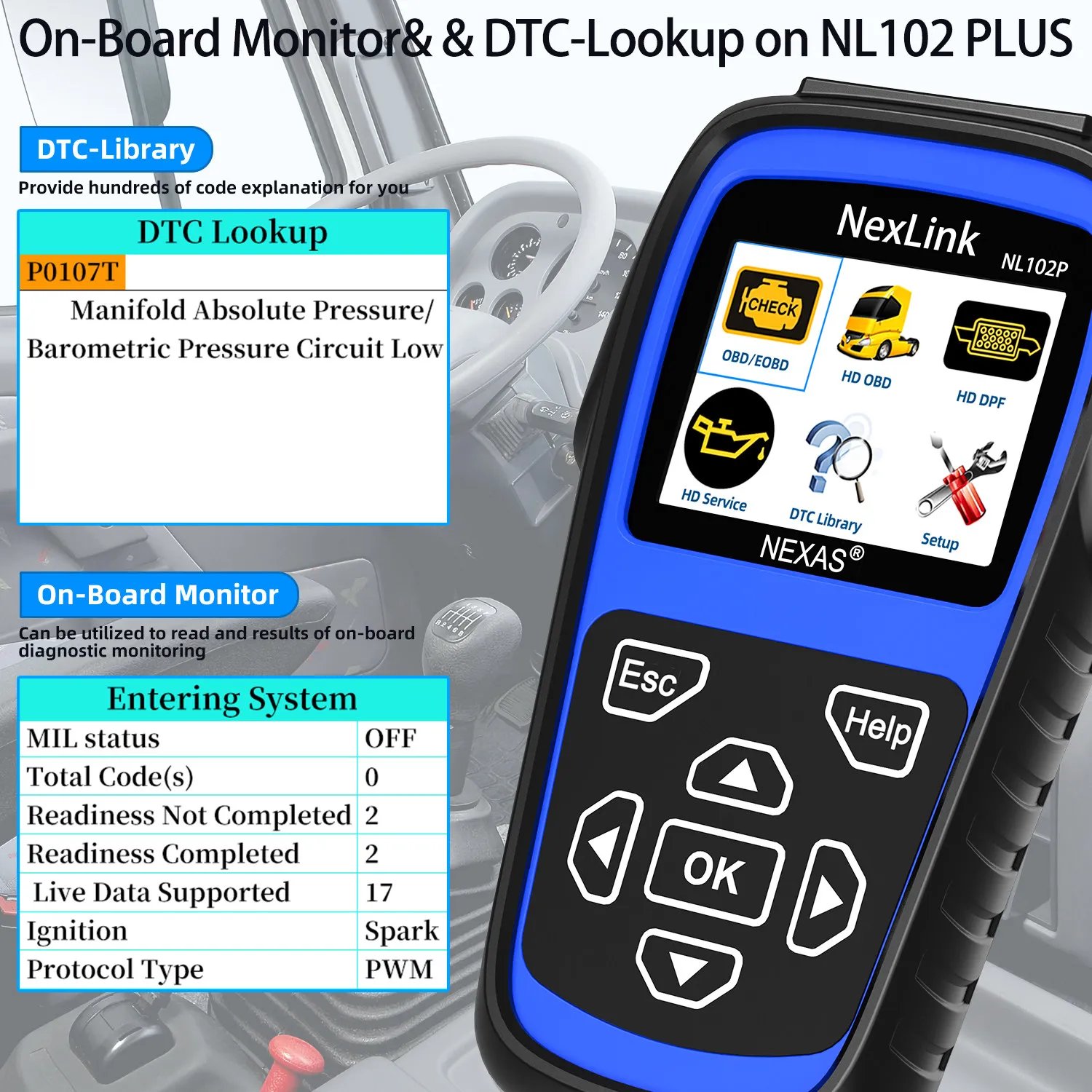 Nexas Nexlink Nl102P Diesel Oil Heavy Duty Truck Diagnostic Scan Tool HD OBD EOBD DPF ABS Oil Reset Code Reader Fault Scanner