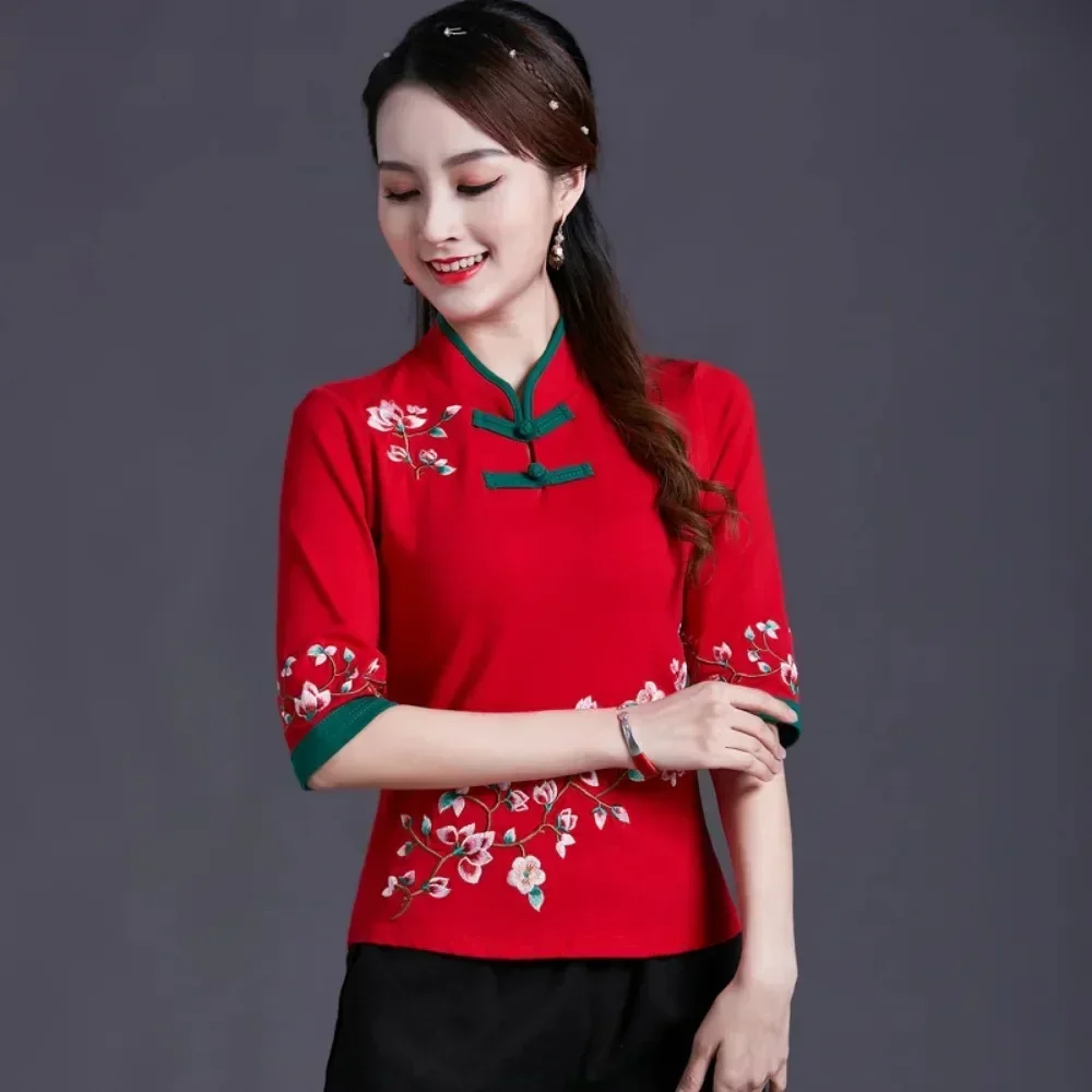 

Fashion Casual Elegant Summer Embroidery Ethnic Style Women Clothes Shirts for Women T-shirts Y2k Tops Vintage Women Clothing