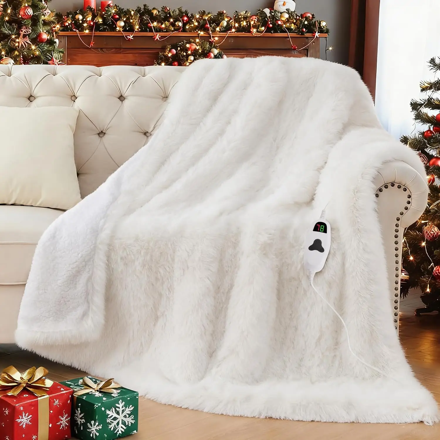 

Electric Heated Blanket Throw with Faux Fur and Sherpa, 10 Heat & 5 Timer Settings, Fast Warming, 50x60 Inches