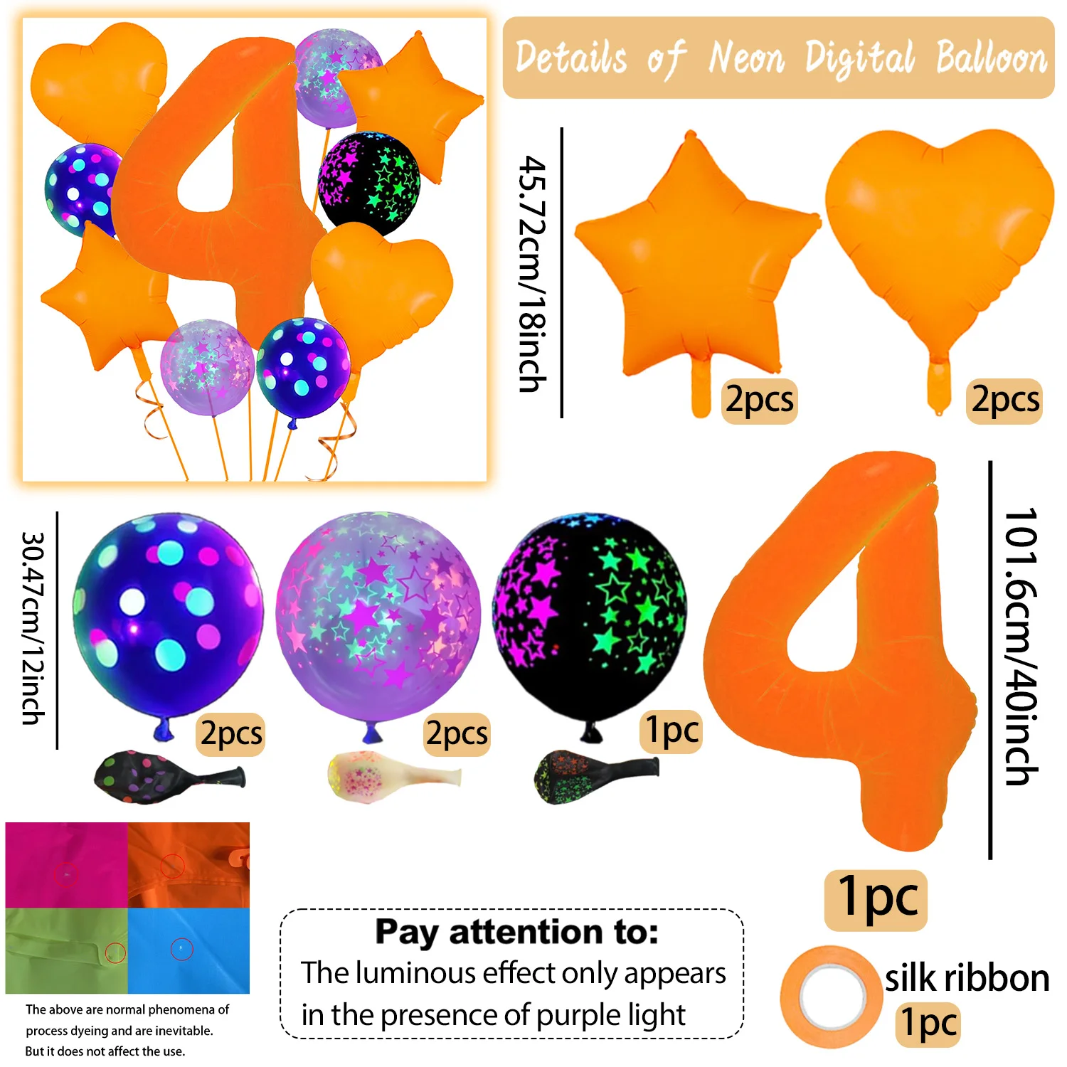 Neon-Fluoreszierender Ballon, 40 Zoll Fluoreszierender Oranger Digitaler Aluminiumfolienballon, Latexballon, Verwendet für Geburtstagsfeiern – Detail 9