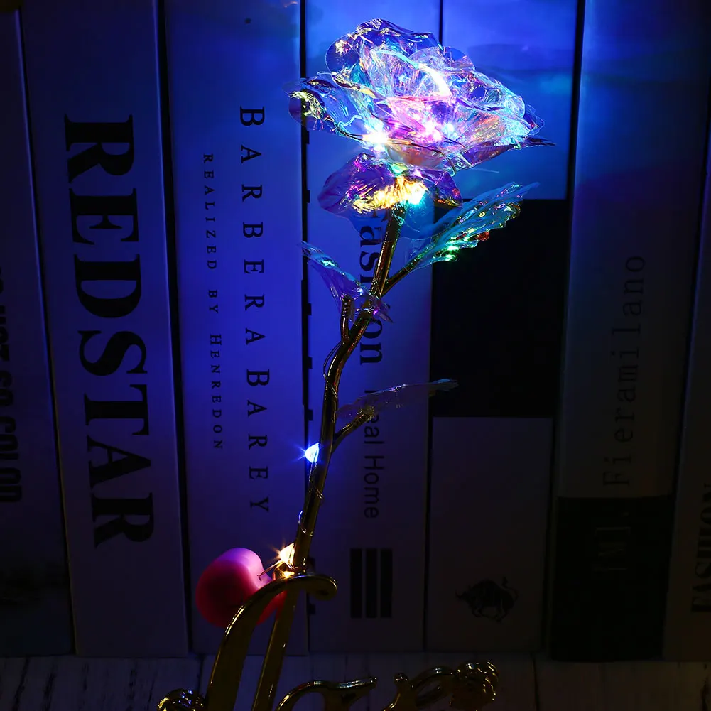 Artificial Crystal Flower with Light for Wife Girlfriend Gift,DIY Plated Rose Craft Gifts Box for Birthdays Anniversary Mother\'s
