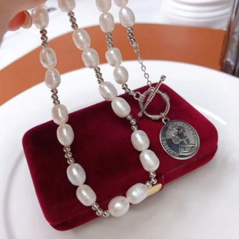 New Coin OT Buckle White Pearl Necklace Natural Pearl Necklace 7-8mm Trendy Must-Have XL708