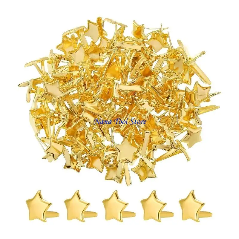 31GJ Mini Brads Pattern Clips Metal Paper Clasps Split Pins Star Head Clips for DIY