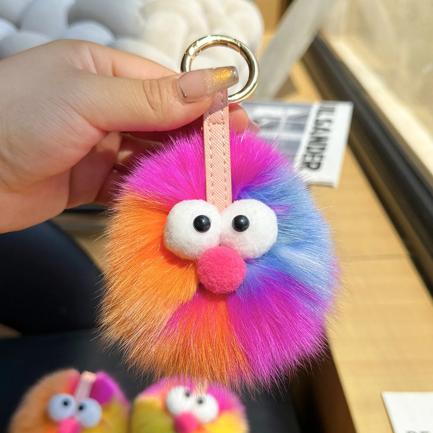 New Fox Fur Little Coal Ball Cute Fluffy Plush Keychain Pendant Cartoon Keychain Charms Fuzzy Ball Car Bag Charms Accessories