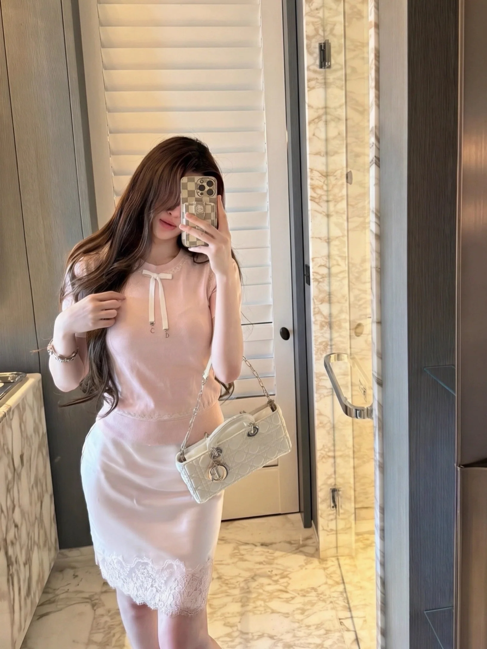 Pink Sweet Knitted Short Sleeve T-Shirt with  Knot Waistband Slimming Effect Anti-Aging Ladies Commute Style Korean ...