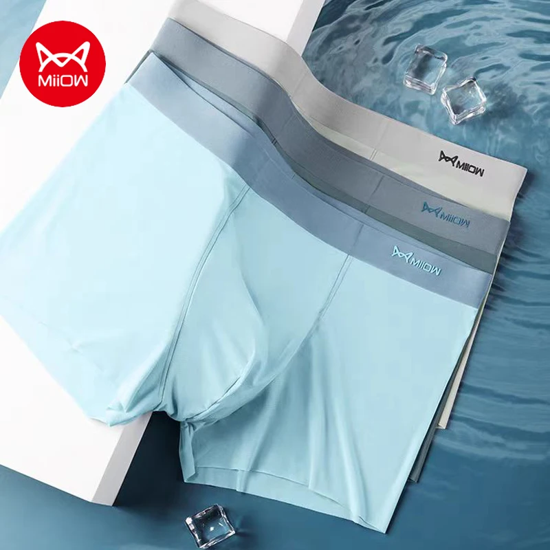 MiiOW 4Pcs Silky Ice Silk Men\'s Panties Seamless Breathable Men Underwear Boxers Antibacterial Male Underpants Man Boxer Trunks