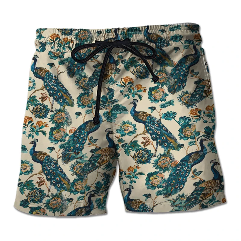 Peacock 3D Printed Beach Shorts Hawaiian Animal Peafowl Short Pants For Men Clothes Fashion Bermudas Casual Peacocks Male Trunks