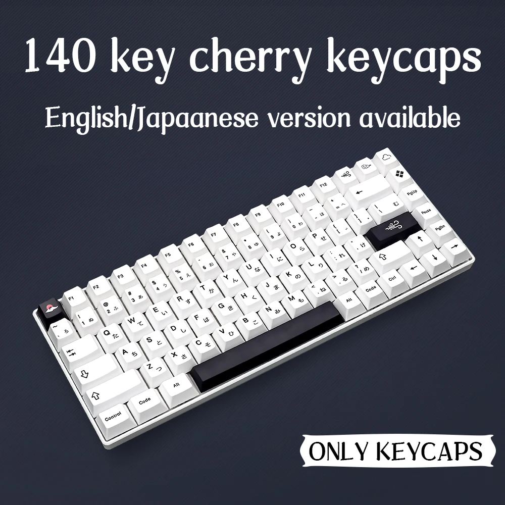 140 Keys Minimalism Black White Keycap DYE-SUB PBT Cherry Profile Japanese Keycaps For Mx Switch Mechanical Keyboard 6U Space