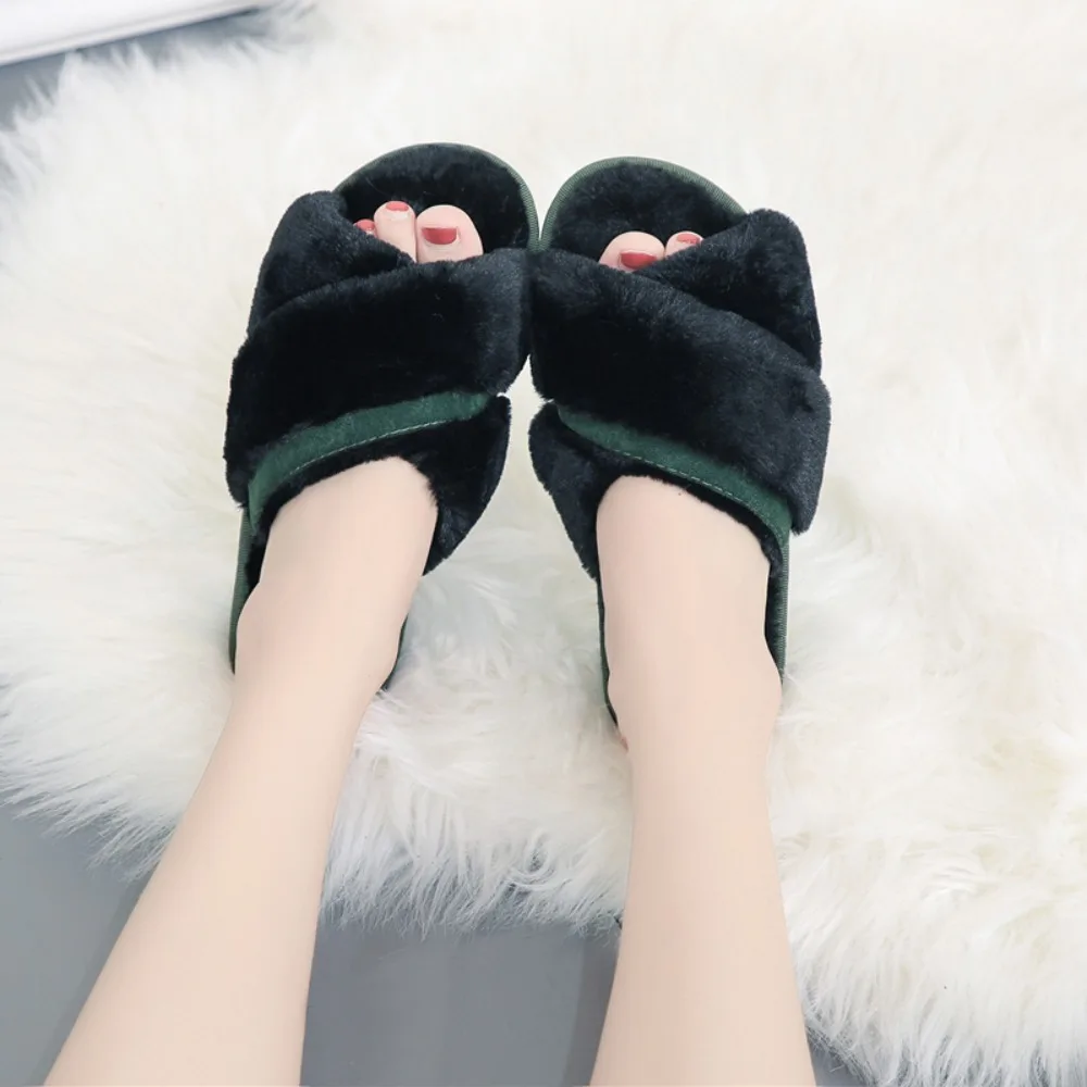 Autumn Winter Cross slippers femal assorted color indoor floor drag open-toe cotton slippers Home Women Plush Slippers