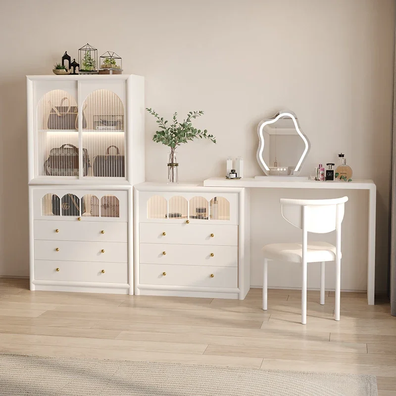 Hxl Dresser Storage Cabinet Integrated Corner Retractable Makeup Table Solid Wood Bed Tail Chest of Drawers