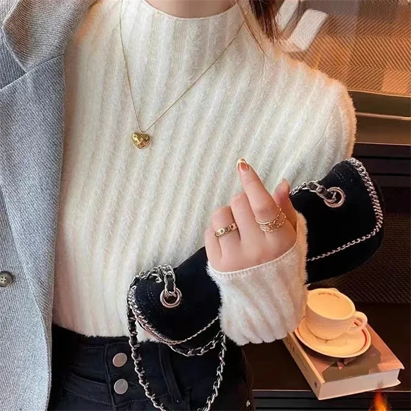 

Turtleneck Sweater Women Tops Lined Thick Warm Sweater Knitted Pullover Tops Autumn Winter Streetwear Jersey Knitwear Jumper