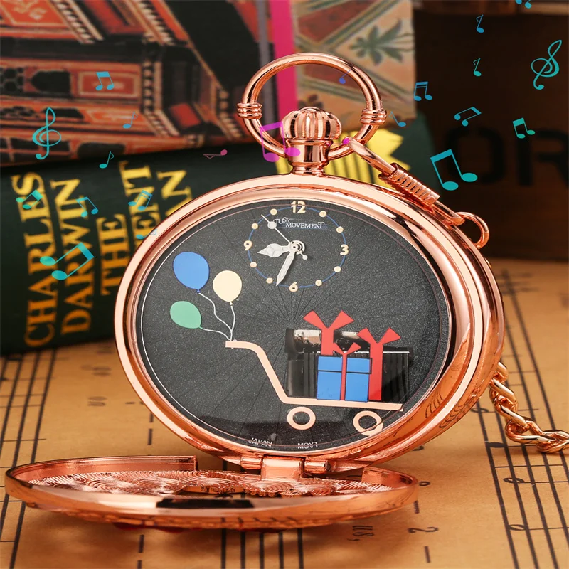 Kreative Geburtstags-Taschenuhr mit Musik und Kuchen-Design, Dekoratives Geschenk mit Manueller Quarz-Bewegung und Kette – Detail 7