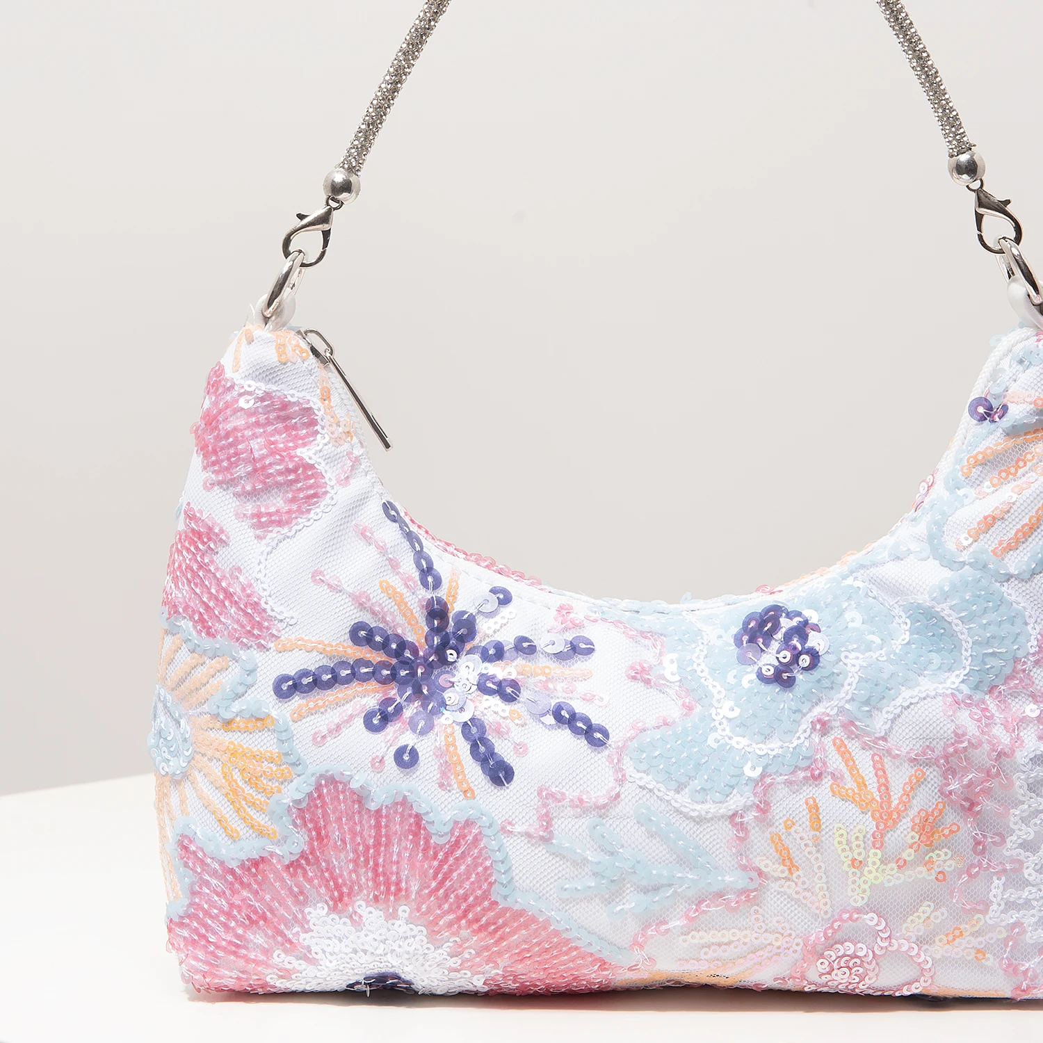 Schultertasche, Blumenmuster, Pailletten-Tasche, Stickerei, Gala-Abend, Party-Outfits, Abschlussball-Tasche, Hochzeitsartikel, Elegant, Valentinstag, Zufälliges Muster – Detail 11