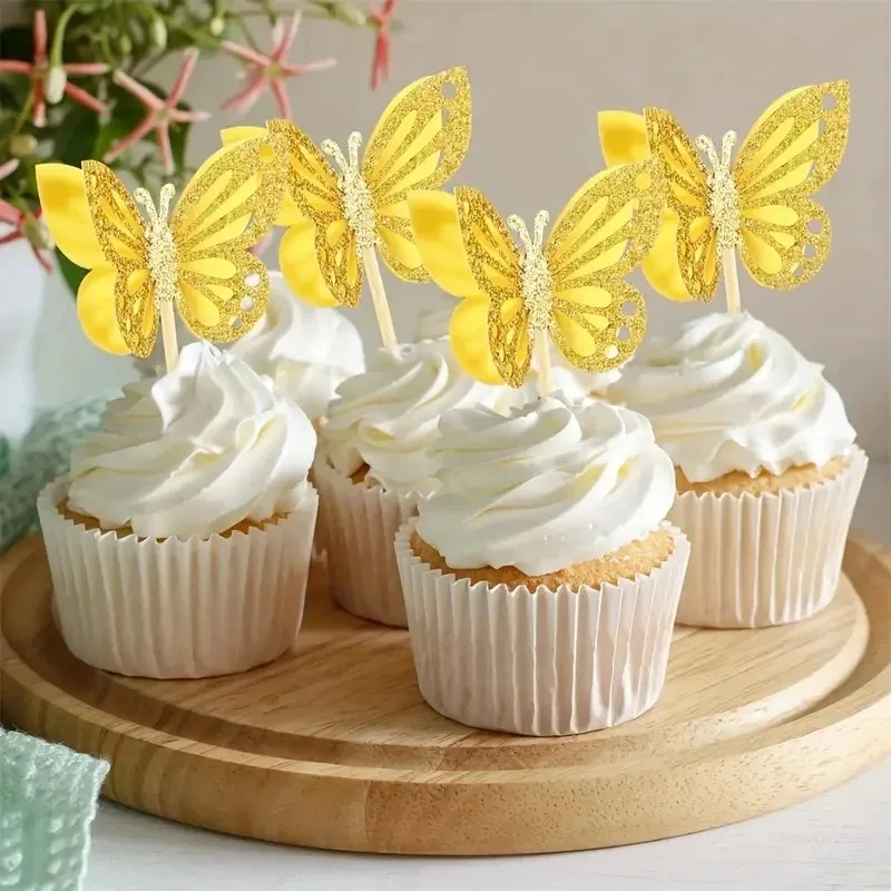 12 Stück/24 Stück Schmetterlings-Kuchenaufsätze „Happy Birthday“-Kuchenaufsatz, 3D-Schmetterlingsdekorationen für Babyparty-Geburtstagskuchen-Dekorationen – Detail 4