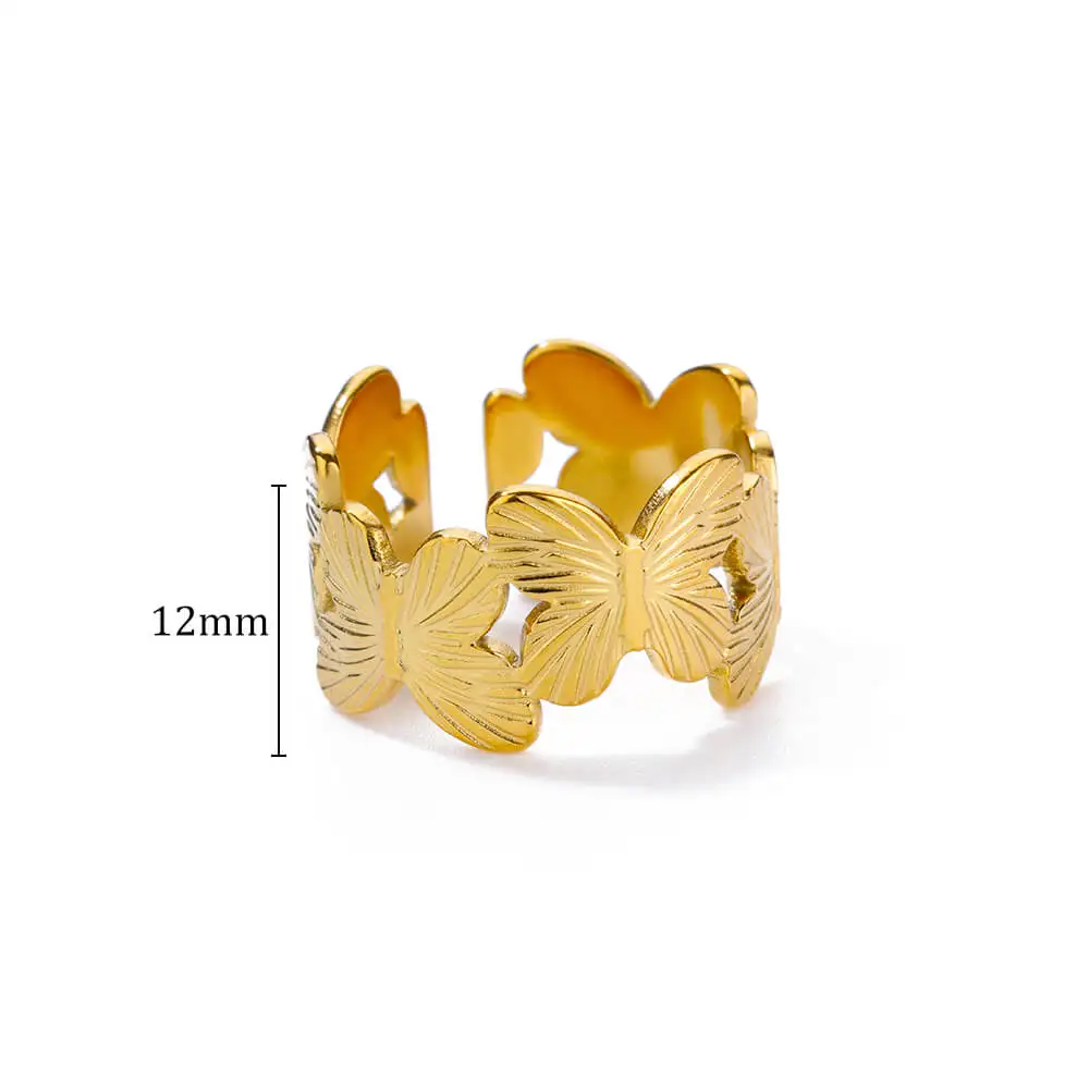 Stainless Steel Butterfly Ring for Women Gold Color Adjustable Ring Classic Waterproof Couple 2024 Wedding Jewelry anillos mujer