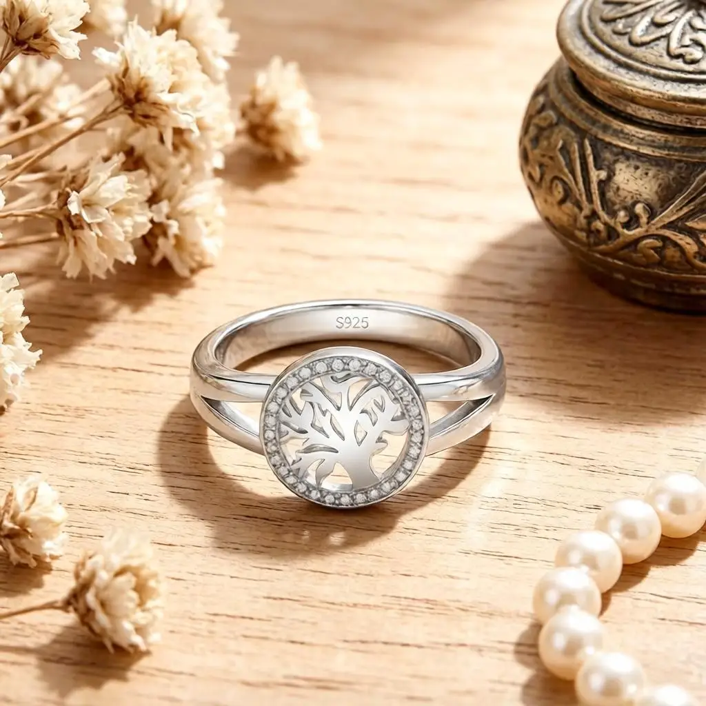 Shining 925 Sterling Silver Dial Tree Design Crystal Zircon Finger Rings for Women Girls Wedding Party Fashion Jewelry Gifts