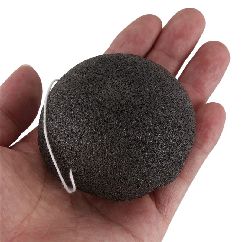 ABLJ 2X Konjac Konnyaku Jelly Fiber Gesichts-Make-up-Waschpad Reinigungsschwamm Puff Peeling-Schwarz