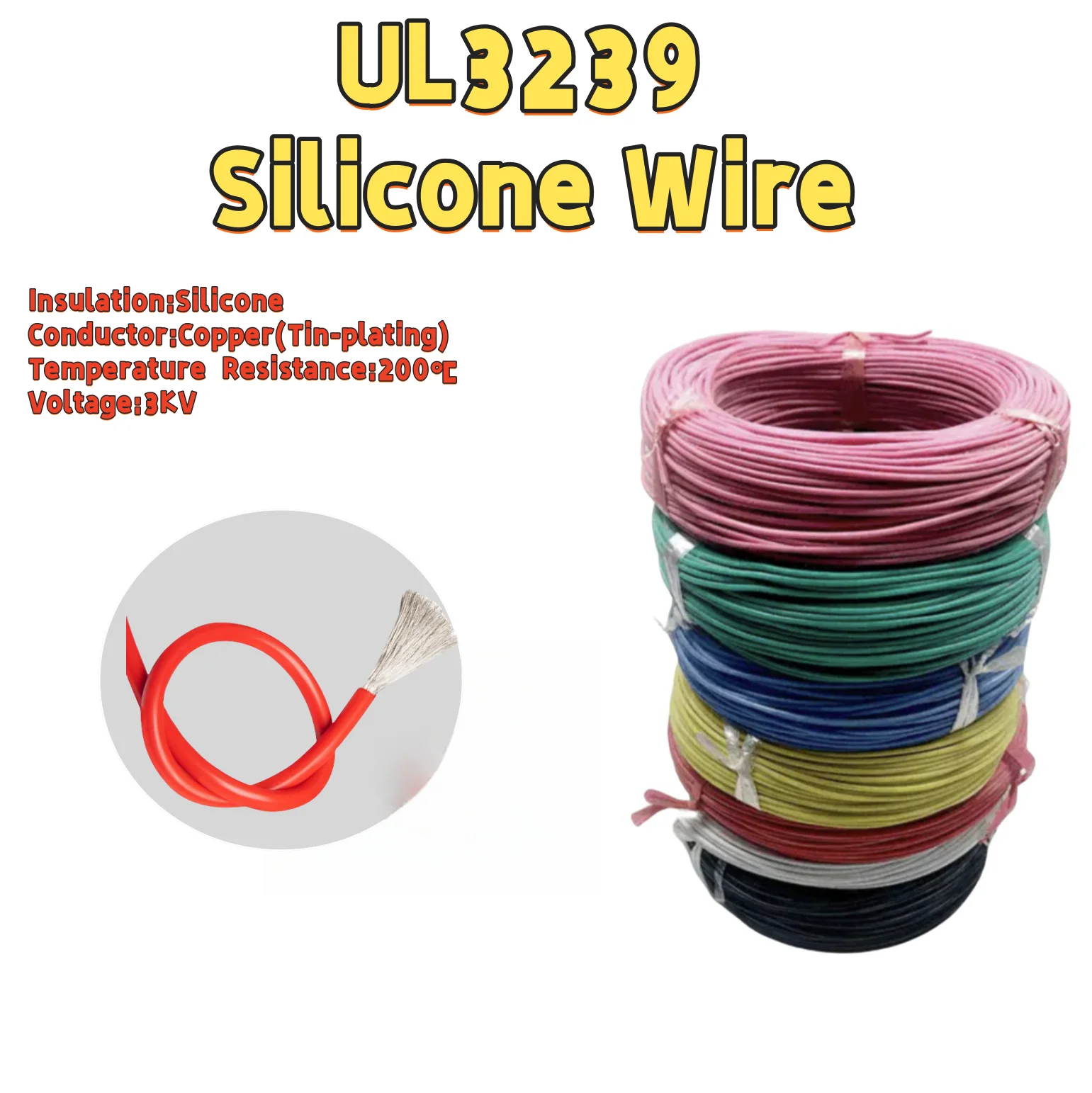 

2M/5M UL3239 Silicone Wire Tinned Copper 8 10 12 14 16 18 20 22 24 26 28 30 AWG 3KV DIY LED Electronic Cable