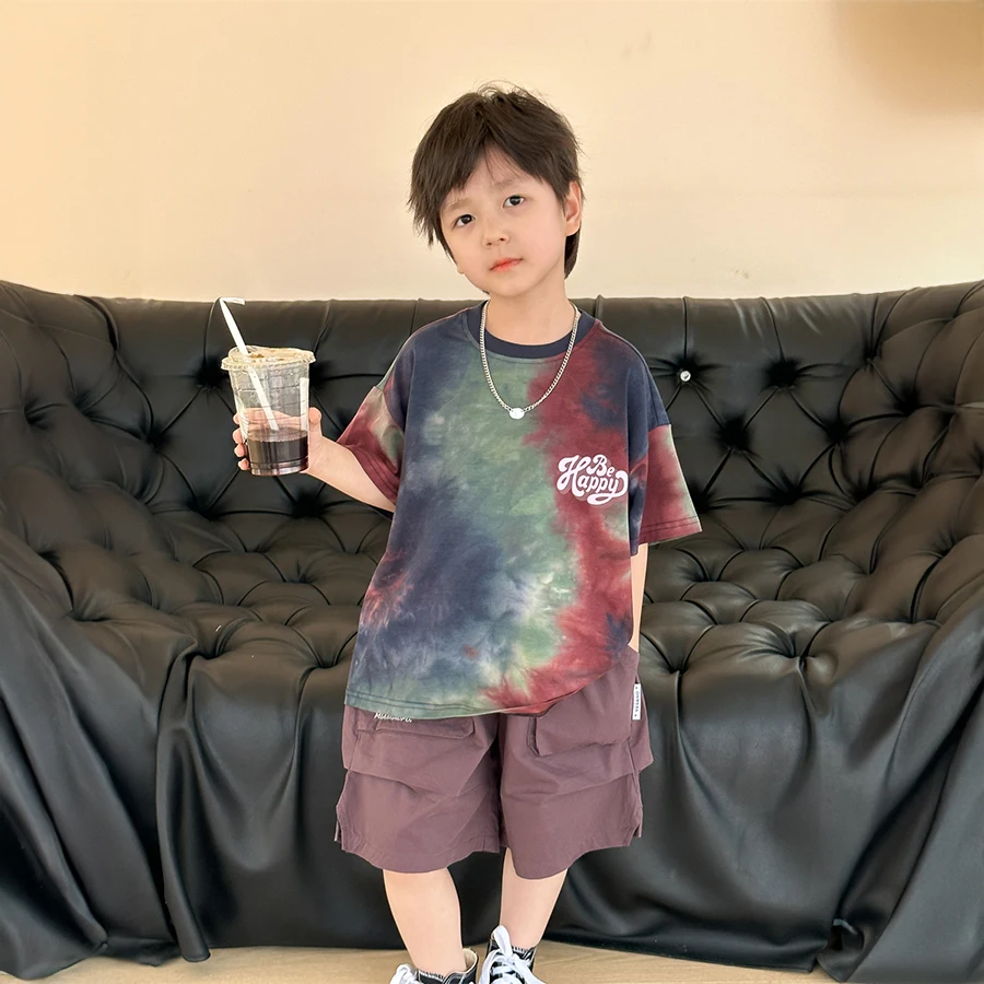 Children's t-shirt new boys tie-dye color short-sleeved summer version of Korea children's printed short-sleeved clothes