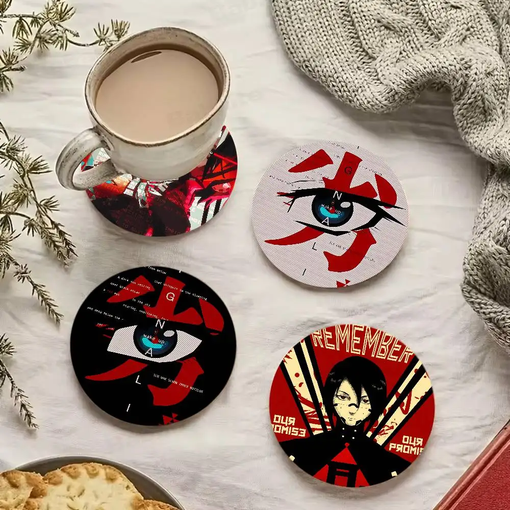 Popular S-Signalis Horror Game pattern art painted wooden anti-slip coasters, suitable for decoration of living room kitchenware