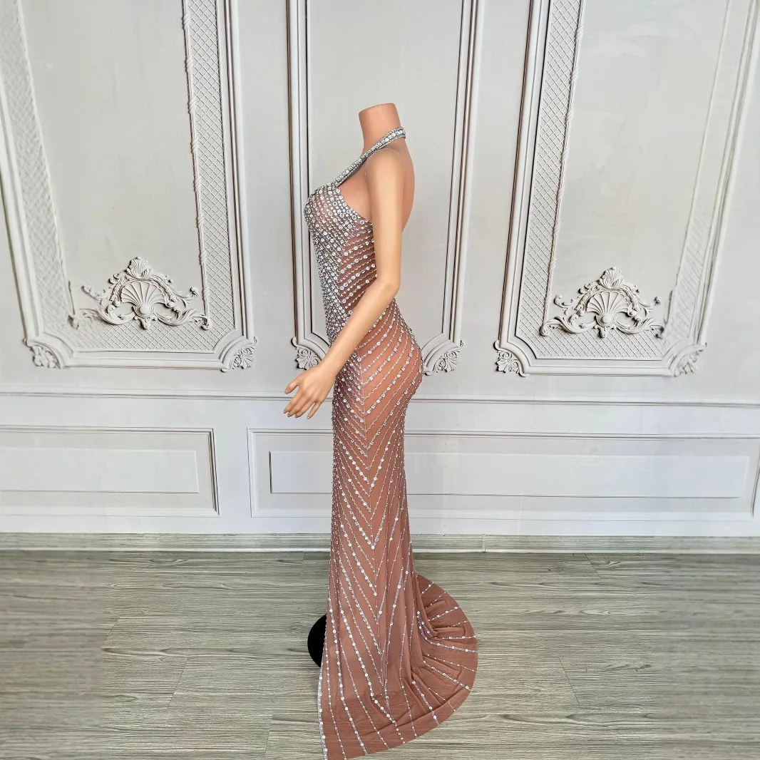 Vêtements de Performance pour groupe féminin, jupe longue en maille à strass, modèle d'invité, robe de Banquet de luxe légère haut de gamme, 2025