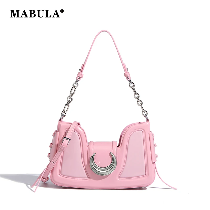 

MABULA Pink Elegant Vegant Leather Underarm Shoulder Bag for Women Fashion Tassel Crossbody Purse Chic Lock Clutch Handbag