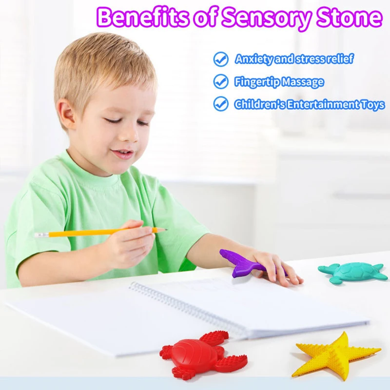 2025 New Fidget Toys Adults Sensory Silicone Stone 6 Pack Textured for Autism Kids Calming Down Fidget Stress Relief Toys