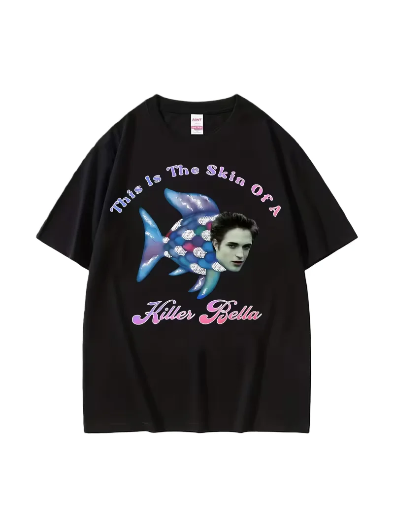 

This Is The Skin of A Killer Bella Meme T-Shirt - Twilight Rainbow Fish Design, Funny Cotton Tee for Men & Women, Casual Fit