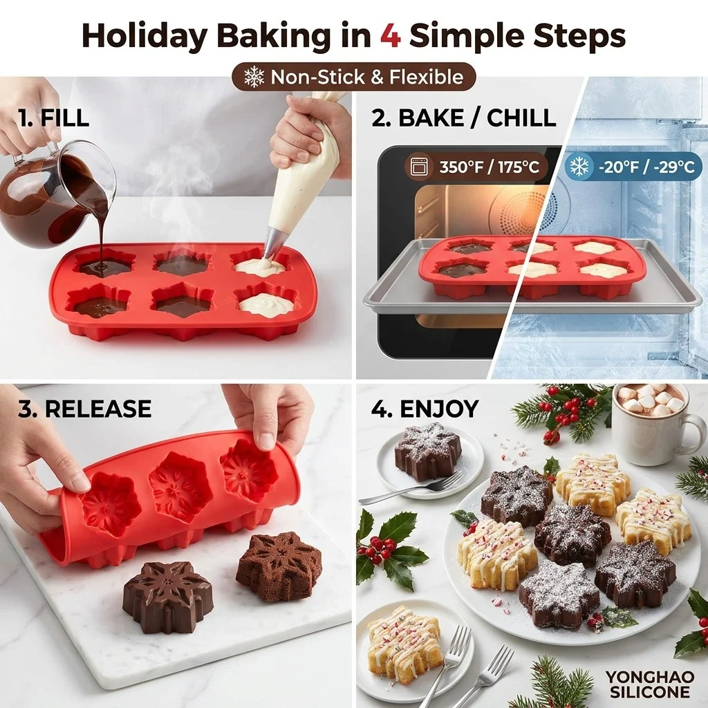 6‑Cavity Snowflake Silicone Mold Christmas Xmas Theme Non‑stick Mould For Mousse Cake Chocolate Jelly Handmade Soap Baking Tools