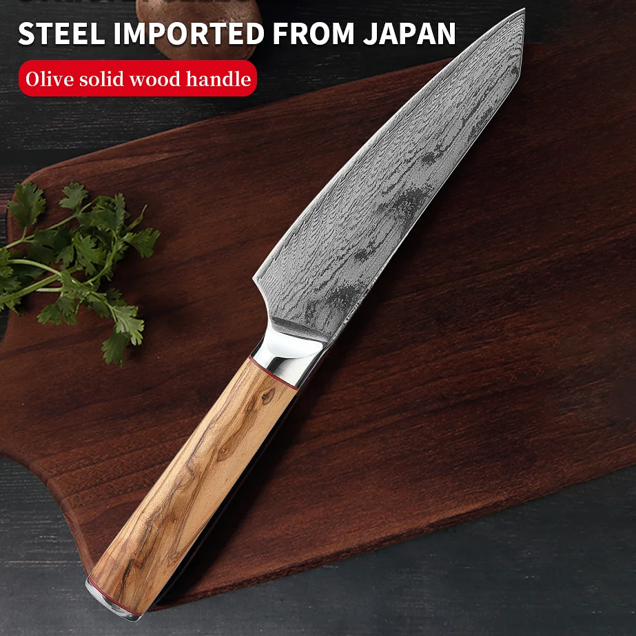 

6,5-дюймовый нож Кирицуке, 67-слойный дамасский стальной нож AUS-10, нож шеф-повара, японский кухонный нож, ручка из оливкового дерева
