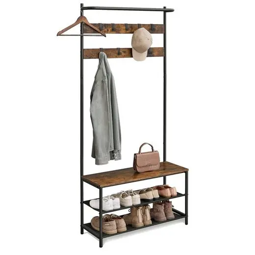 VASAGLE coat rack wardrobe, dresses bar, bench seat